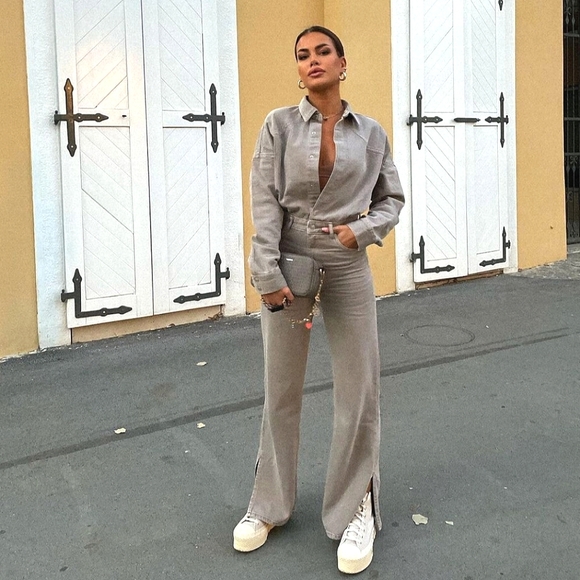 Zara LONG DENIM JUMPSUIT Taupe - Picture 2 of 11